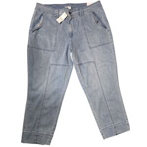 WHBM Outlet Cargo Straight Denim Crop Pants Size 14 Quinn Medium Blue